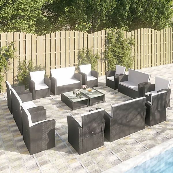 16-tlg. Garten-lounge-set Mit Auflagen Poly Rattan Schwarz günstig online kaufen