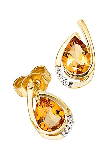 JOBO Paar Ohrstecker "Tropfen-Ohrringe", 585 Gold mit 6 Diamanten und Citri günstig online kaufen