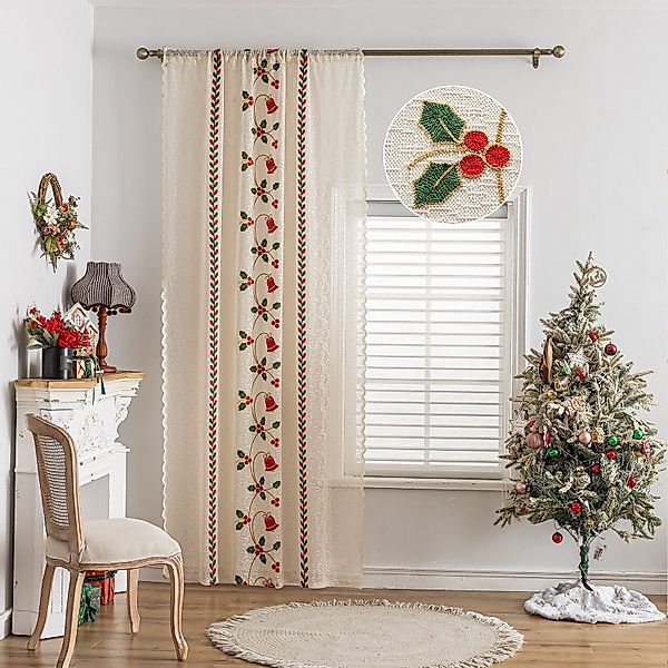 Jibenhome Gardine Weihnachtsgardine Creme,Transparent Stickerei Vorhang, günstig online kaufen