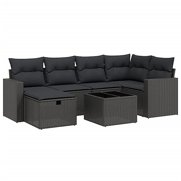 vidaXL 7-tlg Garten-Sofagarnitur mit Kissen Schwarz Poly Rattan Modell 156 günstig online kaufen