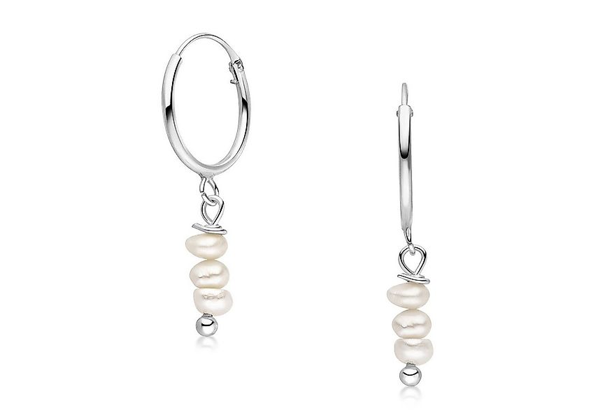 Materia Paar Creolen Damen Süßwasser Perlen cremeweiß Ø14mm SO-22, 925 Ster günstig online kaufen