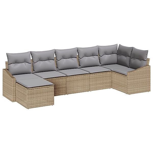 vidaXL Loungesofa 7-teiliges Garten Essgruppe mit Kissen Beige Poly Rattan, günstig online kaufen