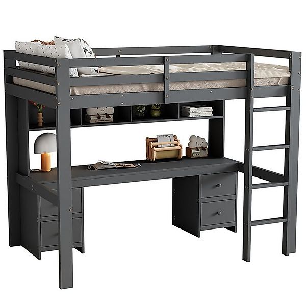 Merax Hochbett Etagenbett 90x200cm Kinderbett mit Schreibtisch, Schubladen günstig online kaufen
