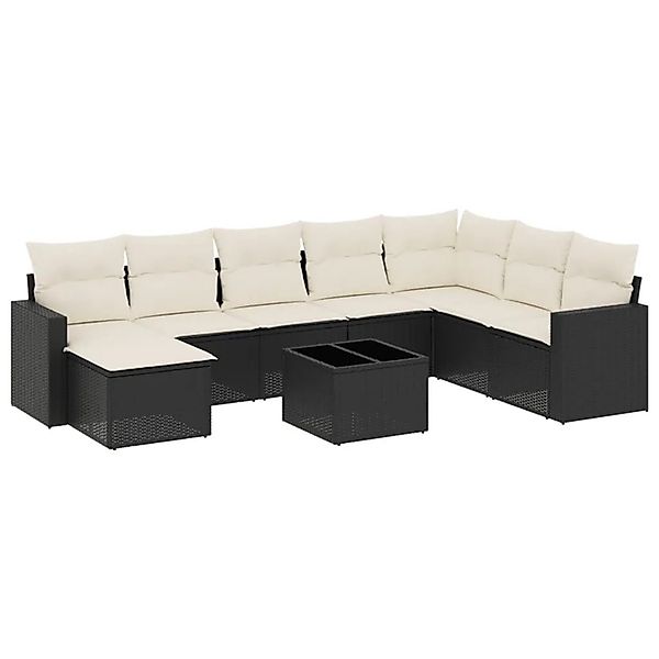 vidaXL 9-Tlg Garten-Sofagarnitur mit Kissen Schwarz Poly Rattan 3251703 günstig online kaufen