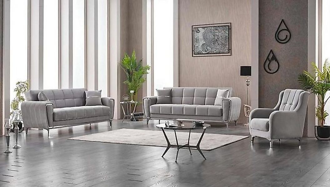 JVmoebel Sofa Komplette Couchgarnitur Dreisitzer Sessel Stoff Beige 3tlg So günstig online kaufen