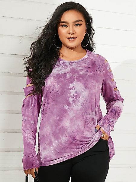 YOINS Plus Größe Rundhalsausschnitt Tie Dye Cut Out Long Sleeves T-Shirt günstig online kaufen