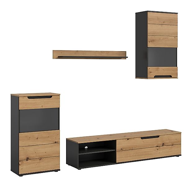 furnling Wohnzimmer-Set Cavik, (4-St., Lowboard, 2x Vitrine, Wandboard), gr günstig online kaufen