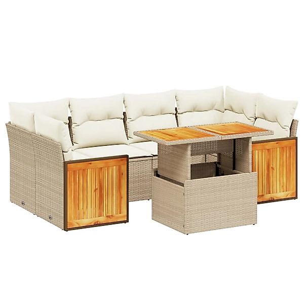vidaXL 7-tlg. Garten-Sofagarnitur mit Kissen Beige Poly Rattan günstig online kaufen