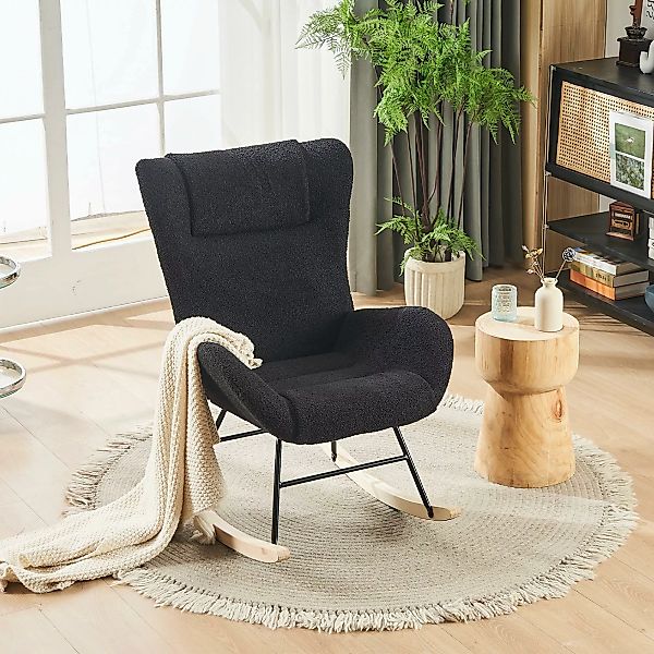 Schaukelstuhl Teddy Samt, Ergonomischer Schaukelstuhl 67,5x93x93 cm, Grau, günstig online kaufen