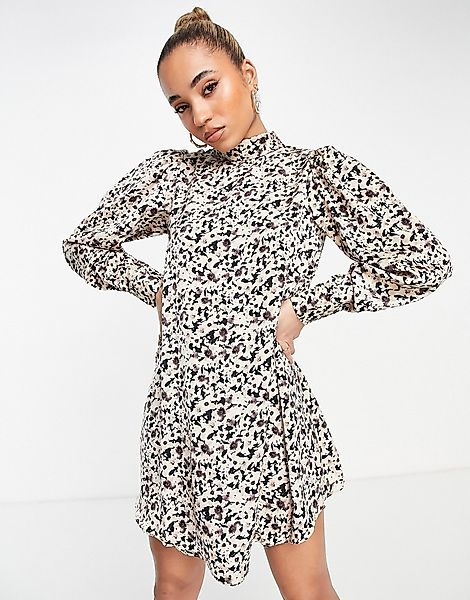 Mango – A-Linien-Kleid mit abstraktem Blumendruck, einfarbig-Schwarz günstig online kaufen