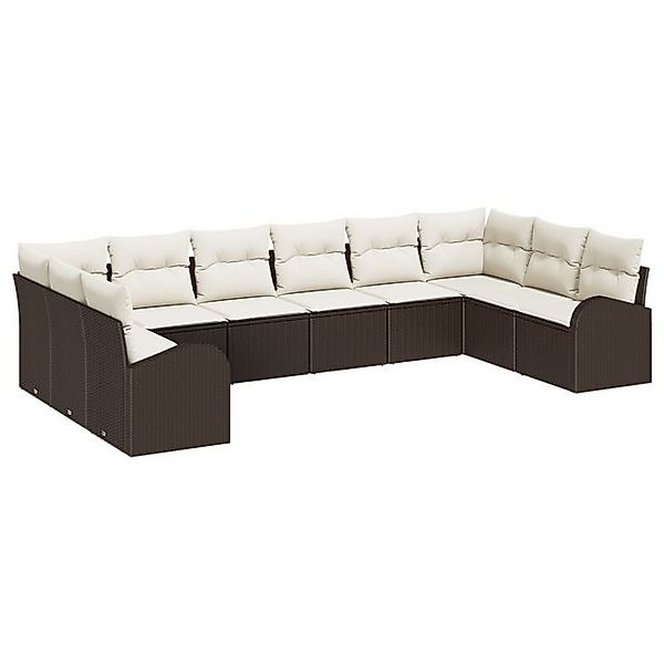 vidaXL Loungesofa 10-teiliges Garten Sofa Set mit Kissen Braun Poly Rattan, günstig online kaufen