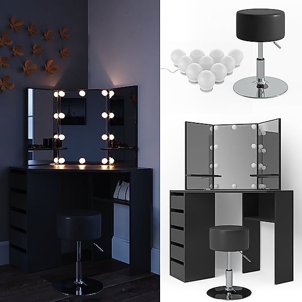Vicco Schminktisch Arielle, Schwarz, 110 cm günstig online kaufen