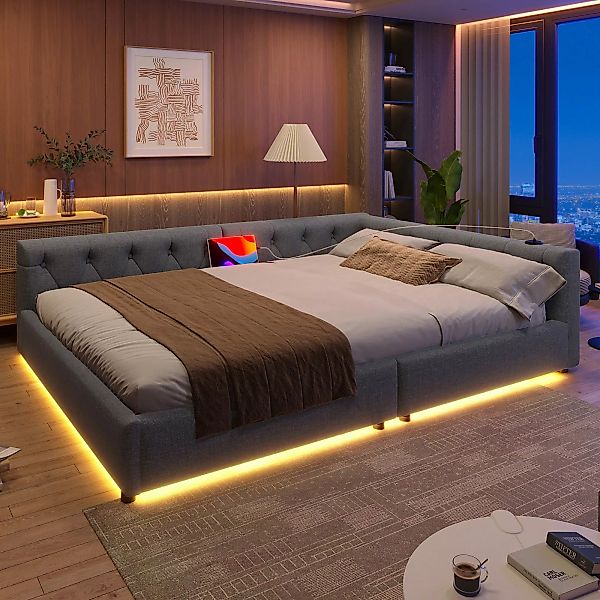 Flieks Polsterbett, LED Daybett Schlafsofa Doppelbett günstig online kaufen
