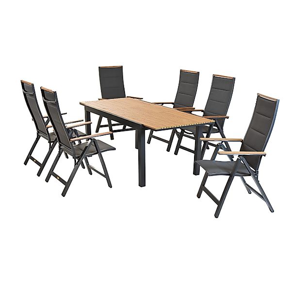 Merxx Verona Set 7-tlg. 6 Klappsessel Gartentisch Ausziehbar 150 (200) x 90 günstig online kaufen