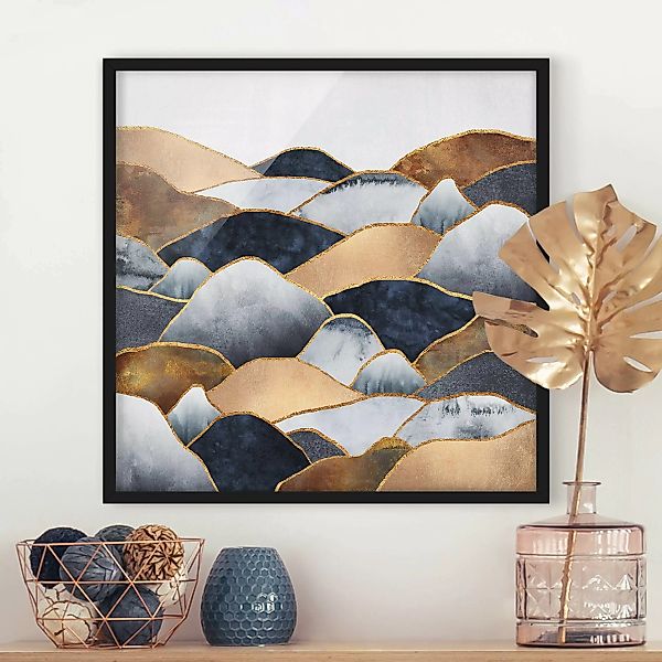 Bild mit Rahmen Abstrakt - Quadrat Goldene Berge Aquarell günstig online kaufen