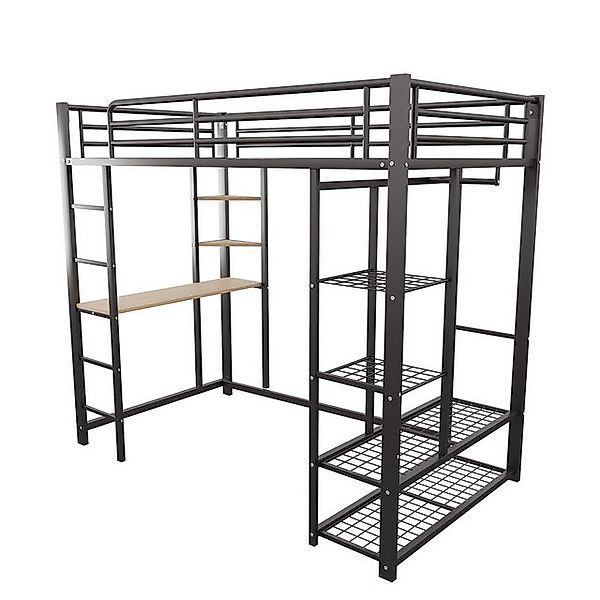 Gotagee Metallbett Hochbett 90x200 Einzelbett mit Tisch Eisenbett Jugendbet günstig online kaufen
