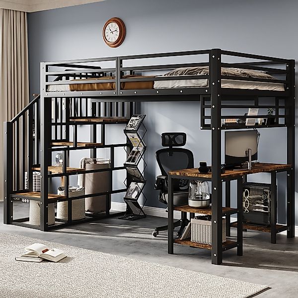 Merax Hochbett 120x200cm mit integriertem Schreibtisch günstig online kaufen