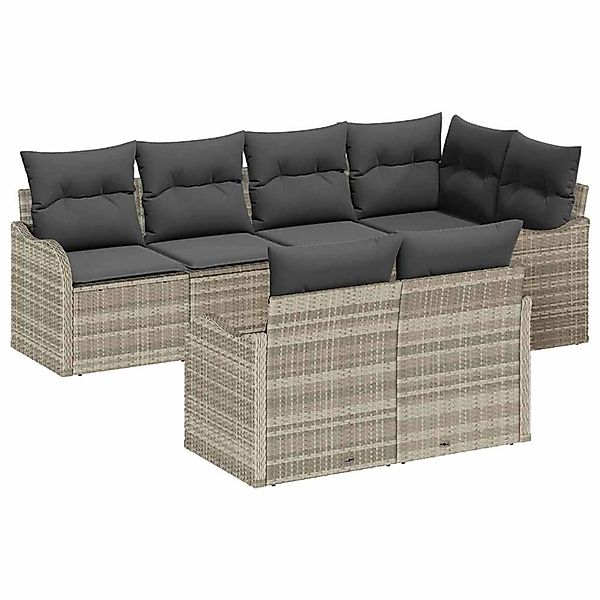 vidaXL Garten-Sofa-Set mit Kissen 7-Tlg Hellgrau Poly Rattan 3354411 günstig online kaufen