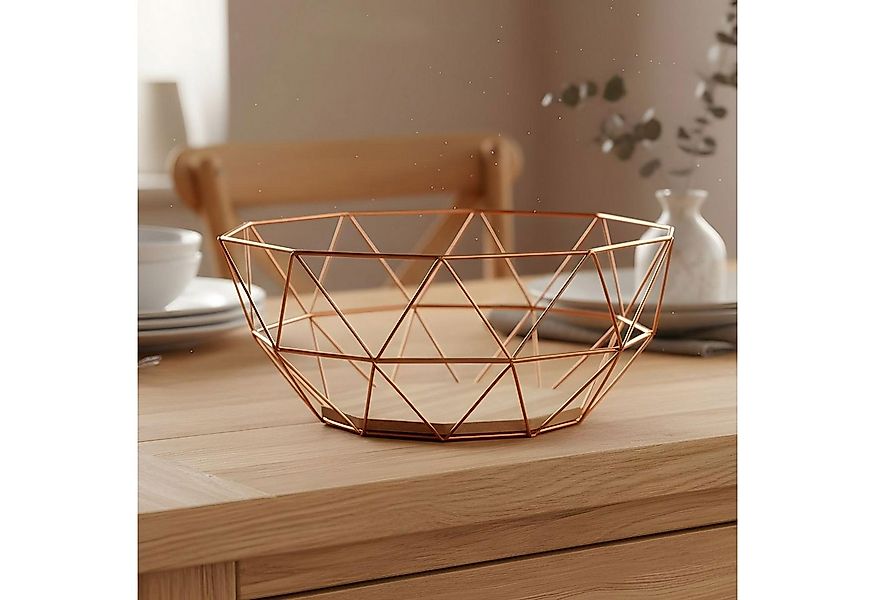 Levandeo® Dekoschale, Korb Metall Kupfer 26x12cm Modern Holz MDF Braun Schü günstig online kaufen