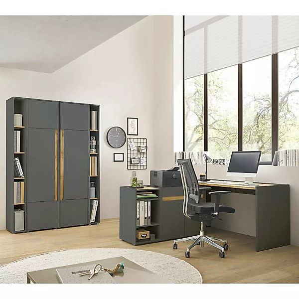 Büromöbel Set anthrazit mit Eiche CRISP-61 modern 7-teilig mit Schreibtisch günstig online kaufen