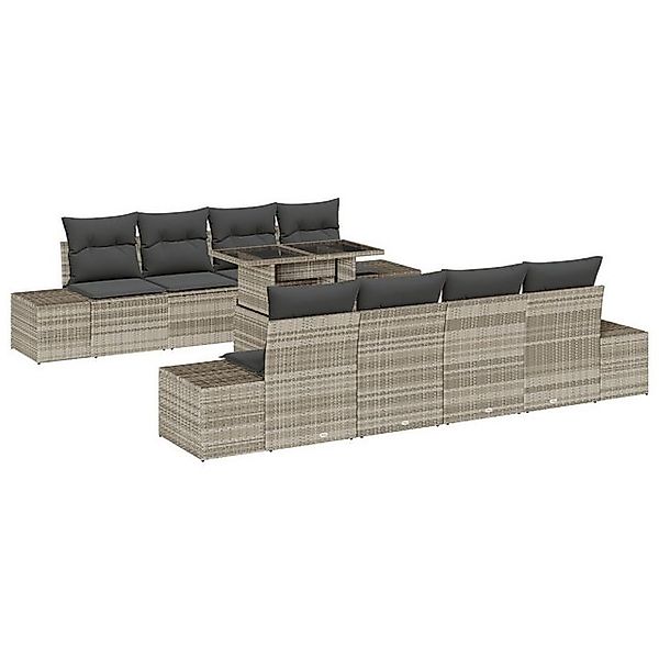 vidaXL Loungesofa 9-teiliges Garten-Sofa-Set mit Kissen in hellgrauem Poly- günstig online kaufen