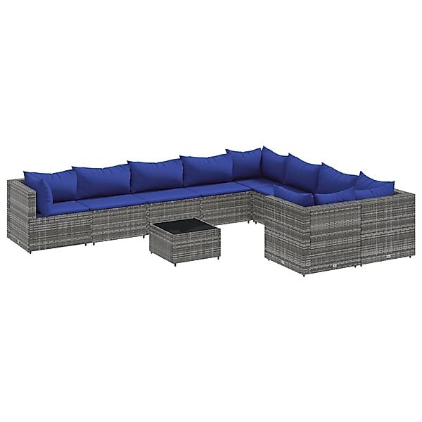 vidaXL 10-tlg Garten-Sofagarnitur mit Kissen Grau Poly Rattan Modell 123 günstig online kaufen