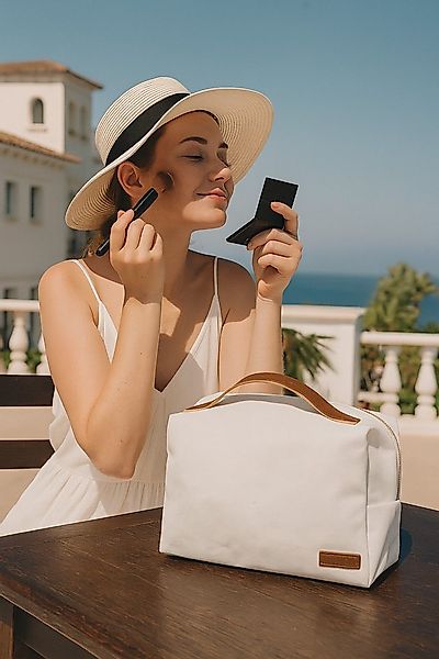 MF Kosmetiktasche Kosmetiktasche Berlin Cremeweiß Braun (1-tlg) günstig online kaufen