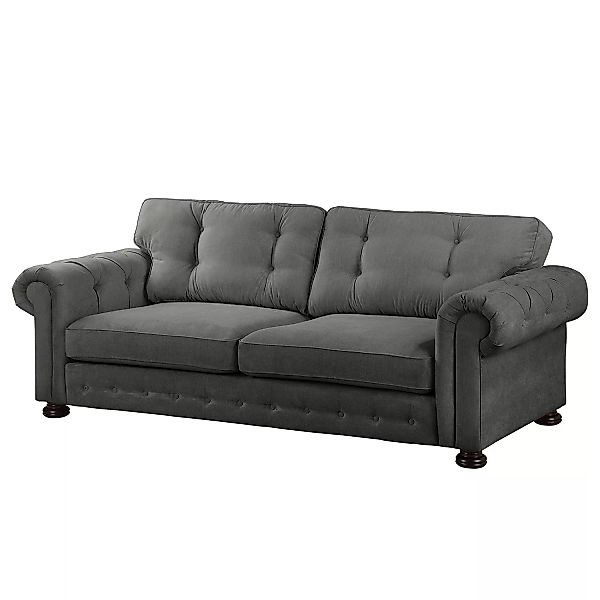 home24 Velvet Studio Sofa Marau 3-Sitzer Grau Microfaser 250x93x100 cm günstig online kaufen