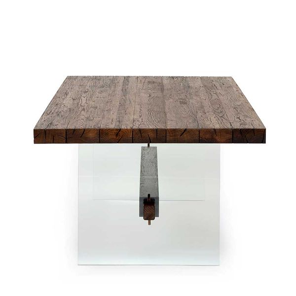 Designesstisch aus Asteiche Massivholz Glas Wangengestell günstig online kaufen