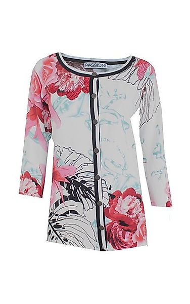 Passioni Cardigan Twinset mit Floralem & Tropischem Blätterprint auf Weiß günstig online kaufen