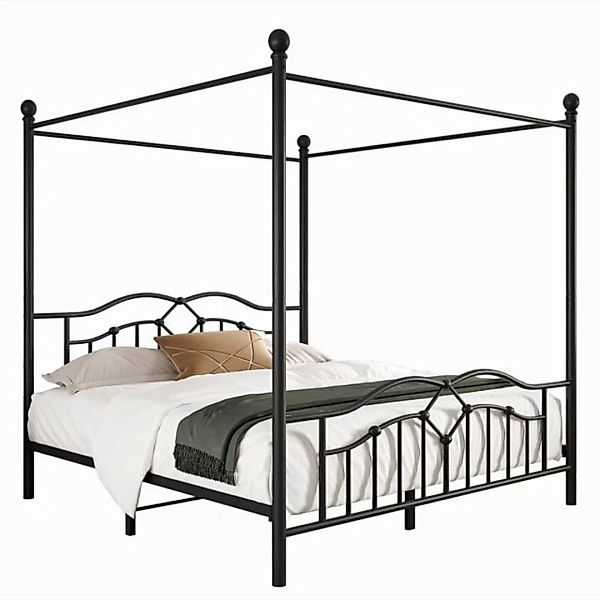 Flieks Metallbett, Himmelbett Doppelbett Kinderbett 140x200cm Schwarz günstig online kaufen