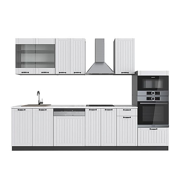 Vicco Fame-Line Küchenzeile Weiß Landhaus/Anthrazit 300 cm mit Hochschranko günstig online kaufen