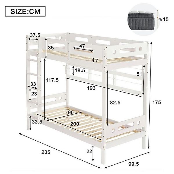 Flieks Etagenbett, Holzbett Kinderbett 90x200cm mit 2 Schubladen, Regal und günstig online kaufen