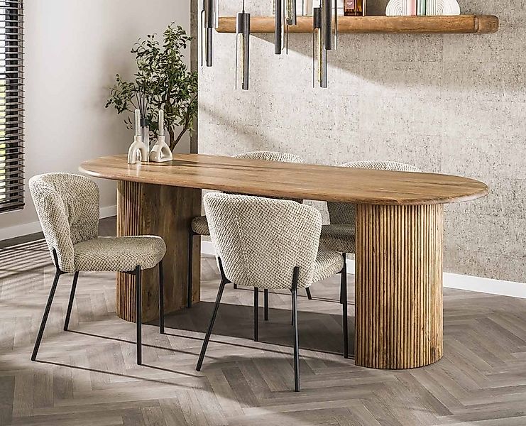 Maison ESTO Esstisch SWELL Esszimmertisch oval Mango Holz 215 cm, Breite 90 günstig online kaufen