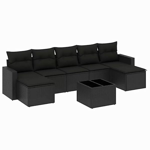 vidaXL Sofaelement 8-tlg. Garten-Sofagarnitur mit Kissen Schwarz Poly Ratta günstig online kaufen