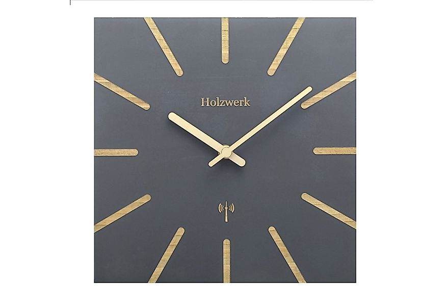 Holzwerk Funkwanduhr Eckige Designer Loft Funk Holz Wand Uhr (Nahezu lautlo günstig online kaufen