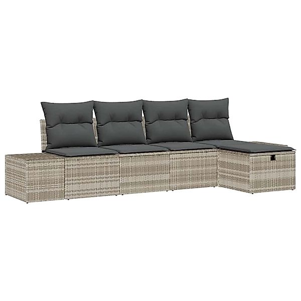 vidaXL Garten-Sofa-Set mit Kissen 5-Tlg Hellgrau Poly Rattan 3359361 günstig online kaufen