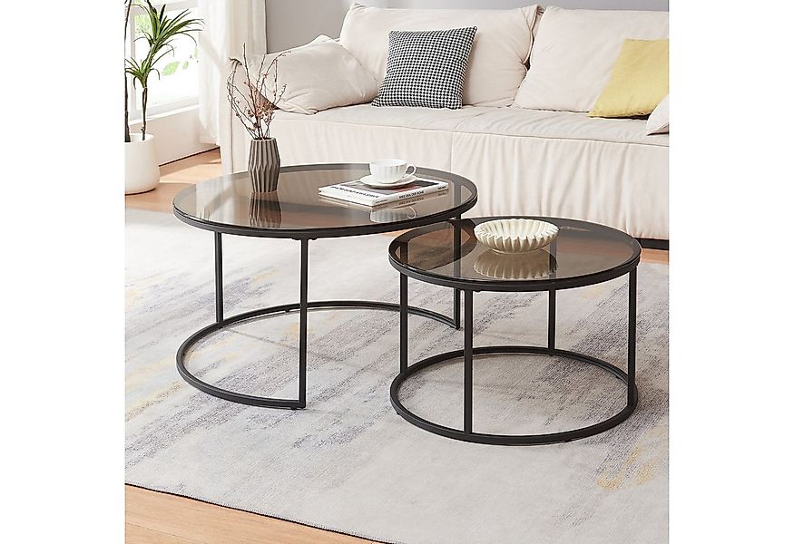en.casa Couchtisch (Set, 2-St), »Kokkola« Satztisch rund Metall Rauchglas, günstig online kaufen