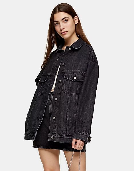 Topshop – Oversize-Dad-Jeansjacke aus recycelter Baumwolle in verwaschenem günstig online kaufen