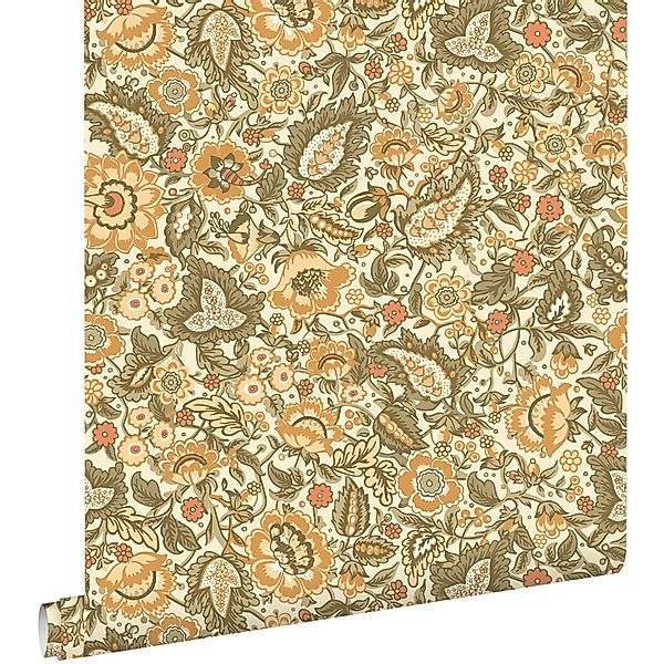 ESTAhome Tapete Blumenmuster Gelb und Grün 50 x 900 cm günstig online kaufen