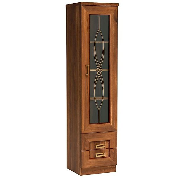 Lomadox Vitrine TEORA-161 in Alt-Eiche Glastür Schubladen 46x190,5x44 cm günstig online kaufen