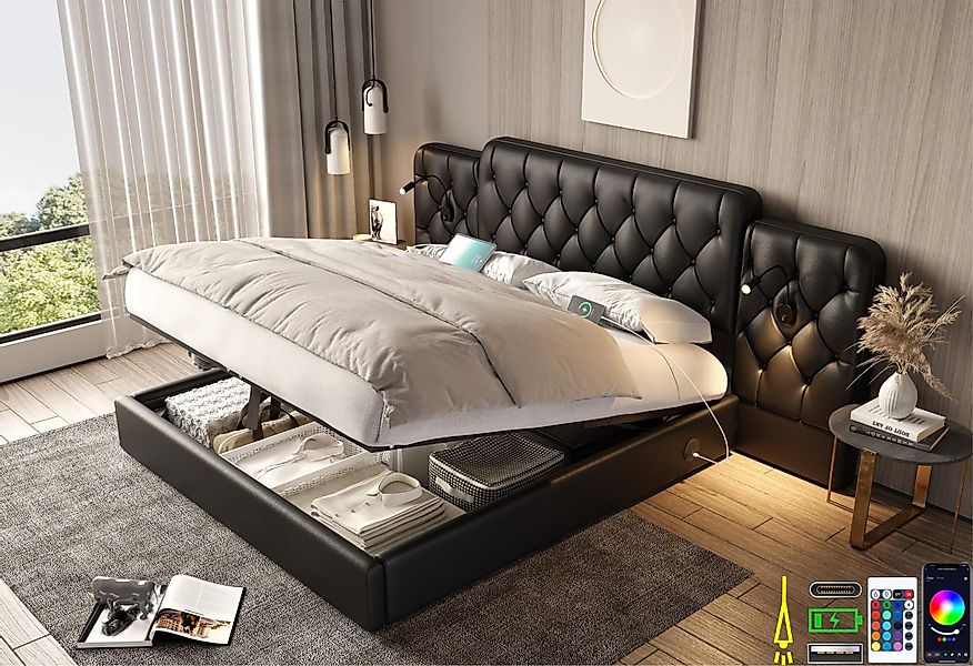 LVHOM Boxspringbett 160x200cm/180x200cm Bettgestell, Samt/PU, diamantgepräg günstig online kaufen