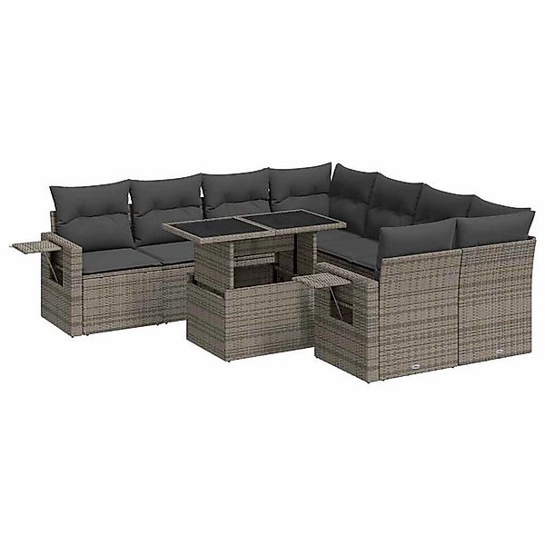 vidaXL 9-Tlg Garten-Sofagarnitur mit Kissen Grau Poly Rattan 3326451 günstig online kaufen
