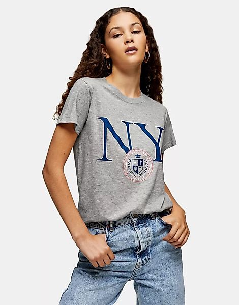 Topshop – New York – T-Shirt in Grau-Braun günstig online kaufen