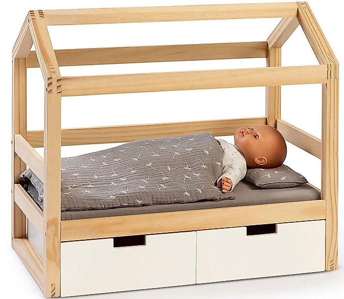 MUSTERKIND® Puppenbett Puppen-Hausbett Viola, natur/weiß, aus Holz günstig online kaufen