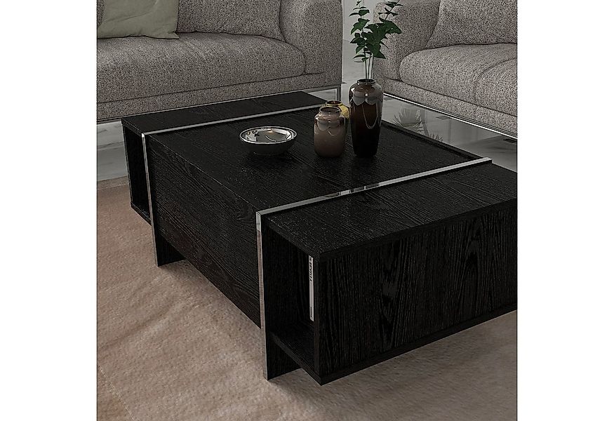 en.casa Couchtisch, »Tavak« 104 x 60 x 38 cm mit Stauraum Schwarz/Silber günstig online kaufen
