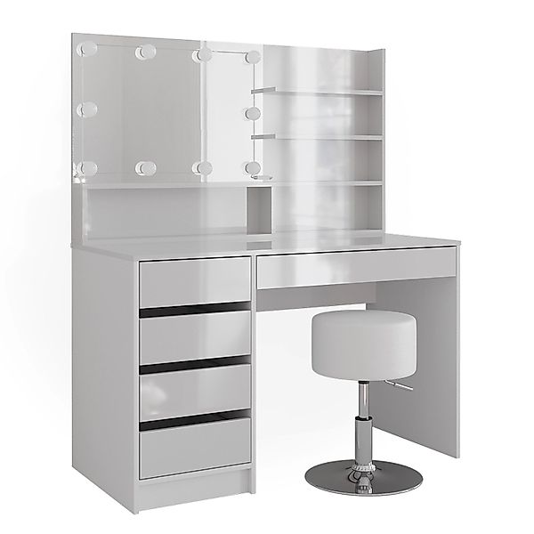 Vicco Schminktisch Sherry Weiß 55 cm mit LED Beleuchtung Hocker und Spiegel günstig online kaufen