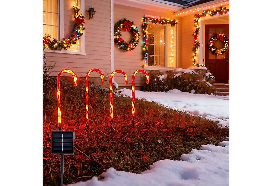Jibenhome LED Dekolicht Solar Lichterkette Weihnachts-Zuckerstangen mit Erd günstig online kaufen