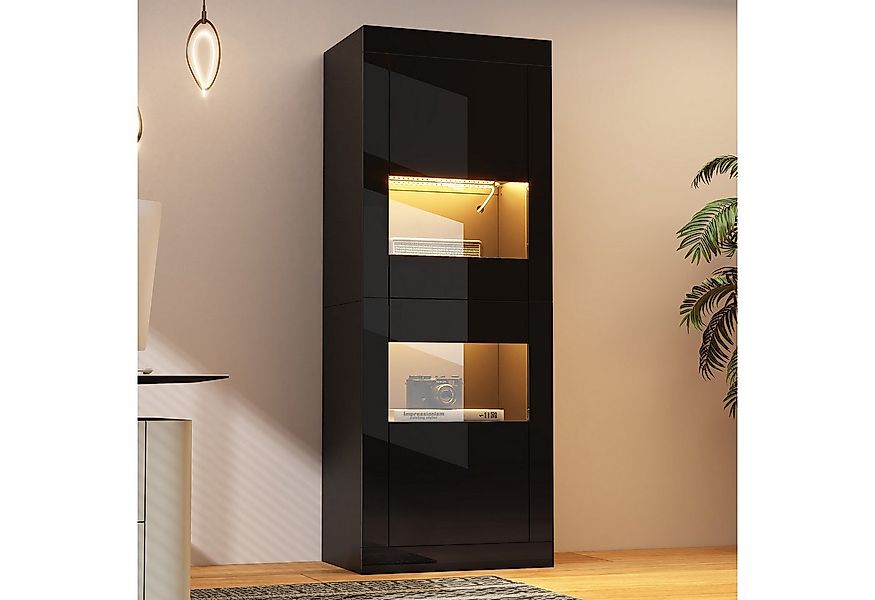 Merax Standvitrine hochglanz Vitrine mit LED-Beleuchtung inkl.Fernbedienung günstig online kaufen