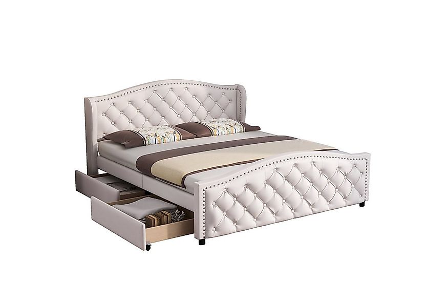 Flieks Polsterbett, Doppelbett mit 2 Schubladen Kunstleder Bezug 140x200cm günstig online kaufen